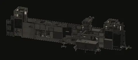 3D model of a mogul production line with depositing machinery