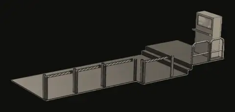 3D model of the boom gate and access-control layout